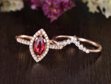 0.75ct Lab Created Ruby Engagement Ring, Art Deco Vintage Design, Maqruise Cut, Available In All Metal Types