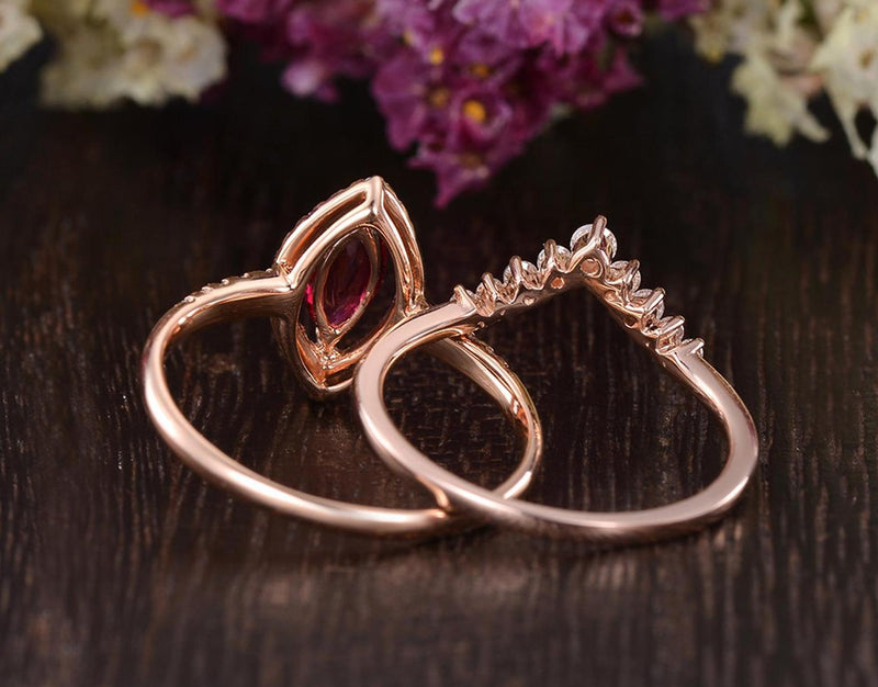 0.75ct Lab Created Ruby Engagement Ring, Art Deco Vintage Design, Maqruise Cut, Available In All Metal Types