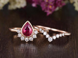 1.25ct Lab Created Ruby Engagement Ring, Art Deco Vintage Design, Pear Cut, Available In All Metal Types