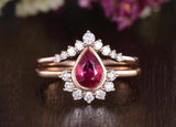 1.25ct Lab Created Ruby Engagement Ring, Art Deco Vintage Design, Pear Cut, Available In All Metal Types