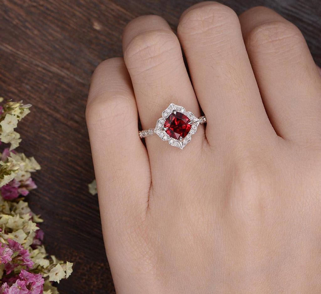 Cushion cut ruby and diamond ring new arrivals