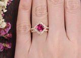 2.00ct Lab Created Ruby Engagement Ring, Art Deco Vintage Design, Cushion Cut, Available In All Metal Types