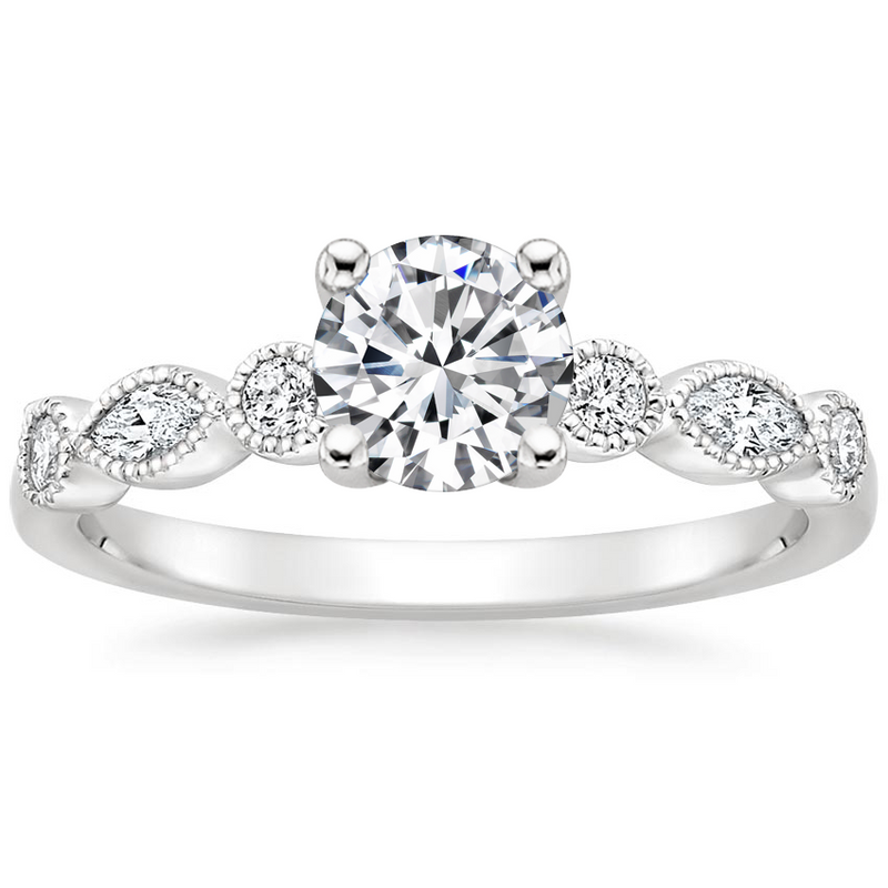 Lab-Diamond, Vintage Round Cut Moissanite Engagement Ring, Choose Your Stone Size and Metal