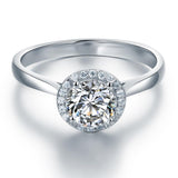 1.00ct Classic Round Cut Halo Diamond Engagement Ring, 925 Sterling Silver