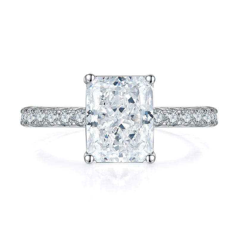 3.00ct Classic Radiant Cut Diamond Engagement Ring, 925 Sterling Silver