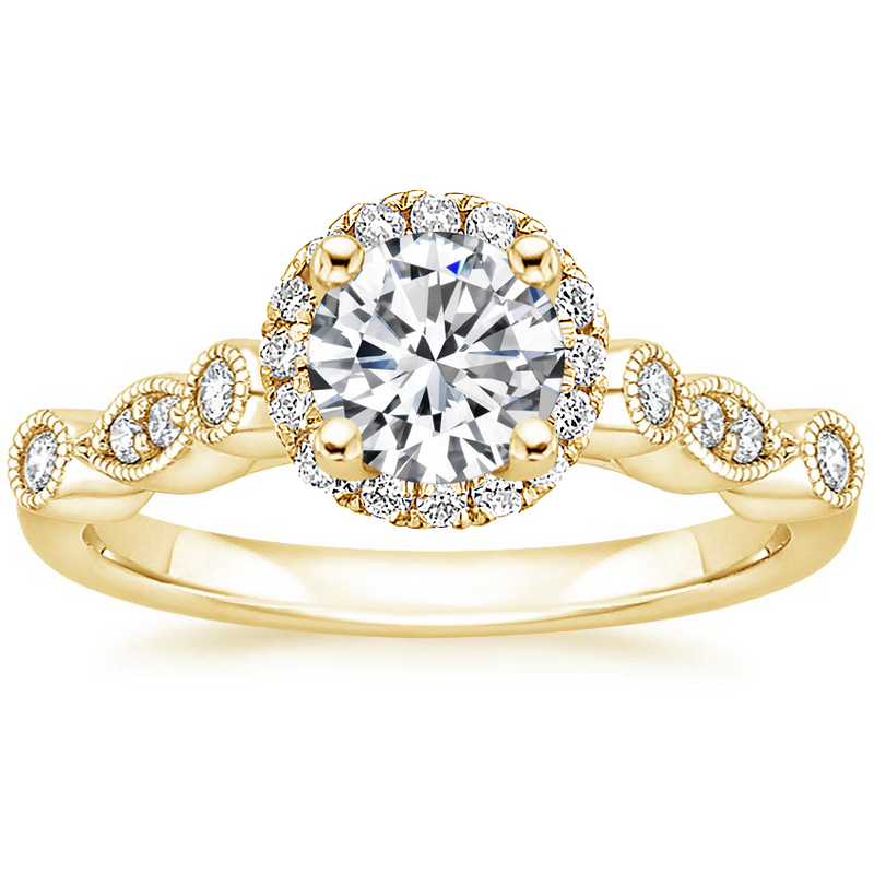Lab-Diamond, Vintage Round Cut Halo Engagement Ring, Choose Your Stone Size and Metal
