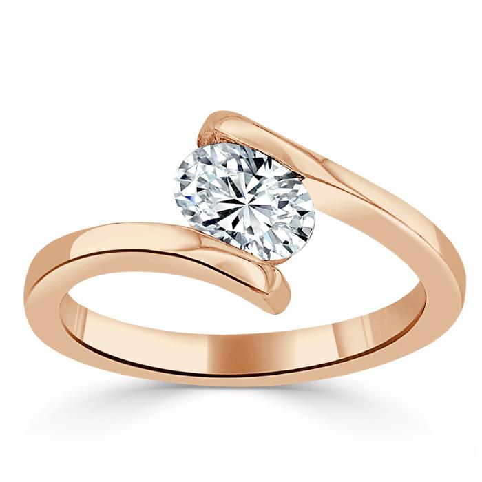 1.00ct  Oval Cut Moissanite Engagement Ring, Twist Design,  Available in White Gold, Platinum, Rose Gold or Yellow Gold