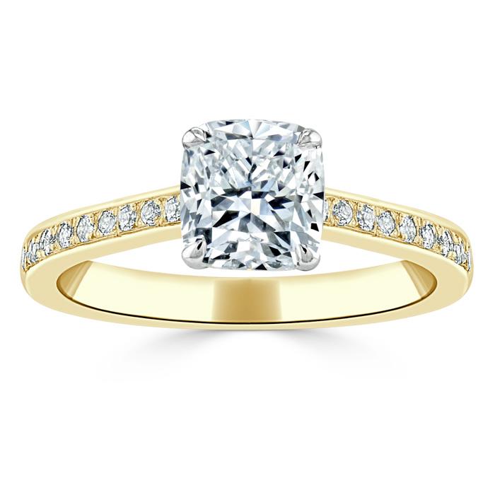 Lab-Diamond Cushion Cut Engagement Ring, Classic Style, Choose Your Stone Size and Metal