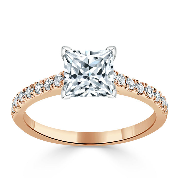 1.00ct  Princess Cut Moissanite Engagement Ring, Classic Style,  Available in White Gold, Platinum, Rose Gold or Yellow Gold
