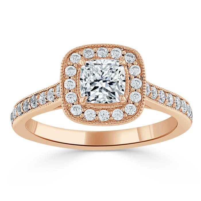 1.40ct  Cushion Cut Moissanite Halo Engagement Ring, Tiffany Style,  Available in White Gold, Platinum, Rose Gold or Yellow Gold