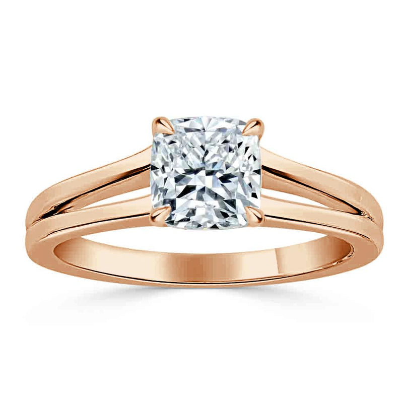 1.00ct  Cushion Cut Moissanite Engagement Ring, Classic Style with Split Shank,  Available in White Gold, Platinum, Rose Gold or Yellow Gold