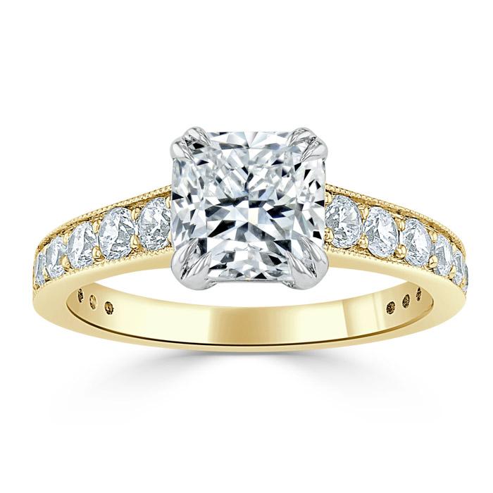 1.85ct  Cushion Cut Moissanite Engagement Ring, Tiffany Style,  Available in White Gold, Platinum, Rose Gold or Yellow Gold