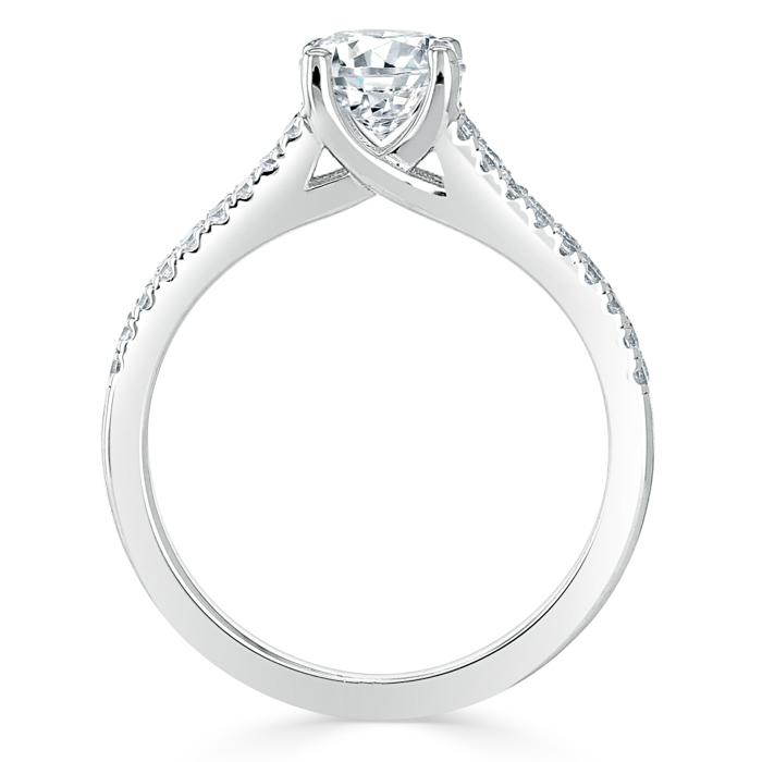 Lab-Diamond, Round Cut Engagement Ring, Tiffany Style Double Row Band, Choose Your Stone Size and Metal