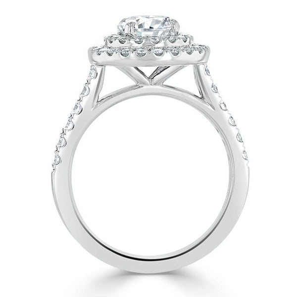 Lab-Diamond, Round Cut Double Halo Engagement Ring, Tiffany Style, Choose Your Stone Size and Metal