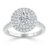 Lab-Diamond, Round Cut Double Halo Engagement Ring, Tiffany Style, Choose Your Stone Size and Metal