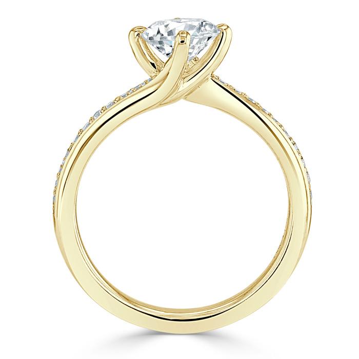 1.00ct  Round Cut Moissanite Twist Engagement Ring, Classic Style,  Available in White Gold, Platinum, Rose Gold or Yellow Gold