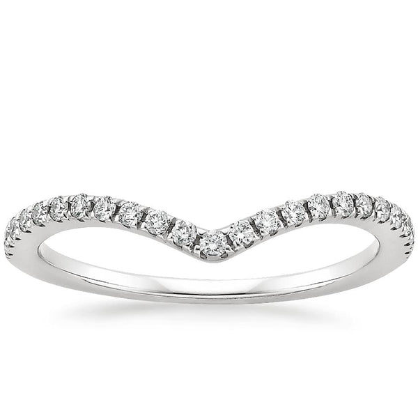 0.25ct Moissanite Wedding Band, Delicate Half Eternity Ring, Wish Bone Ring, Available in White Gold, Yellow Gold, Rose Gold or Platinum