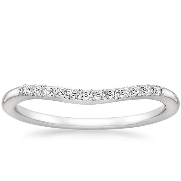 0.15ct Moissanite Wedding Band, Delicate Curved Half Eternity Ring, Available in White Gold, Rose Gold, Yellow Gold or Platinum