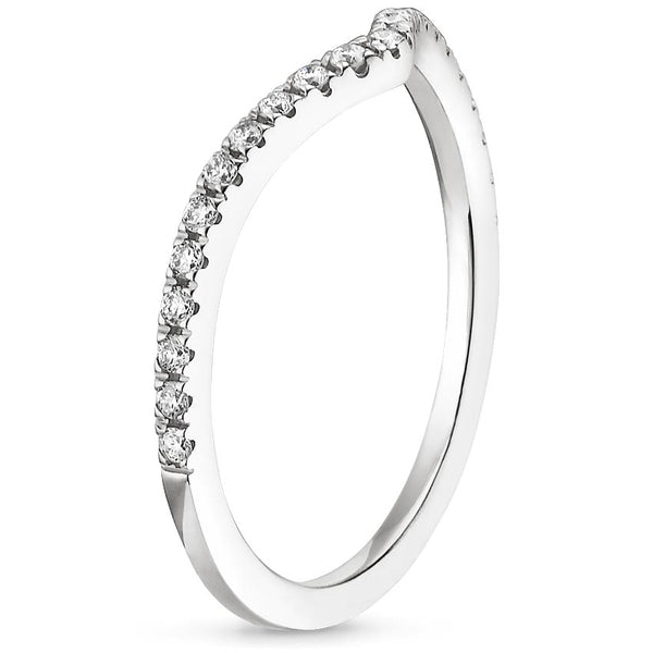 0.25ct Moissanite Wedding Band, Delicate Half Eternity Ring, Wish Bone Ring, Available in White Gold, Yellow Gold, Rose Gold or Platinum