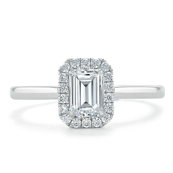 Lab-Diamond Emerald Cut Halo Engagement Ring, Choose Your Stone Size and Metal