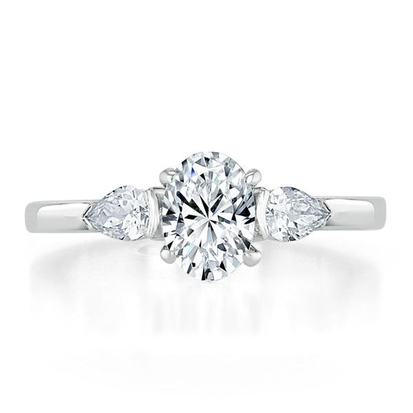 1.30ct  Oval Cut Moissanite 3 stone Engagement Ring,  Available in White Gold, Platinum, Rose Gold or Yellow Gold